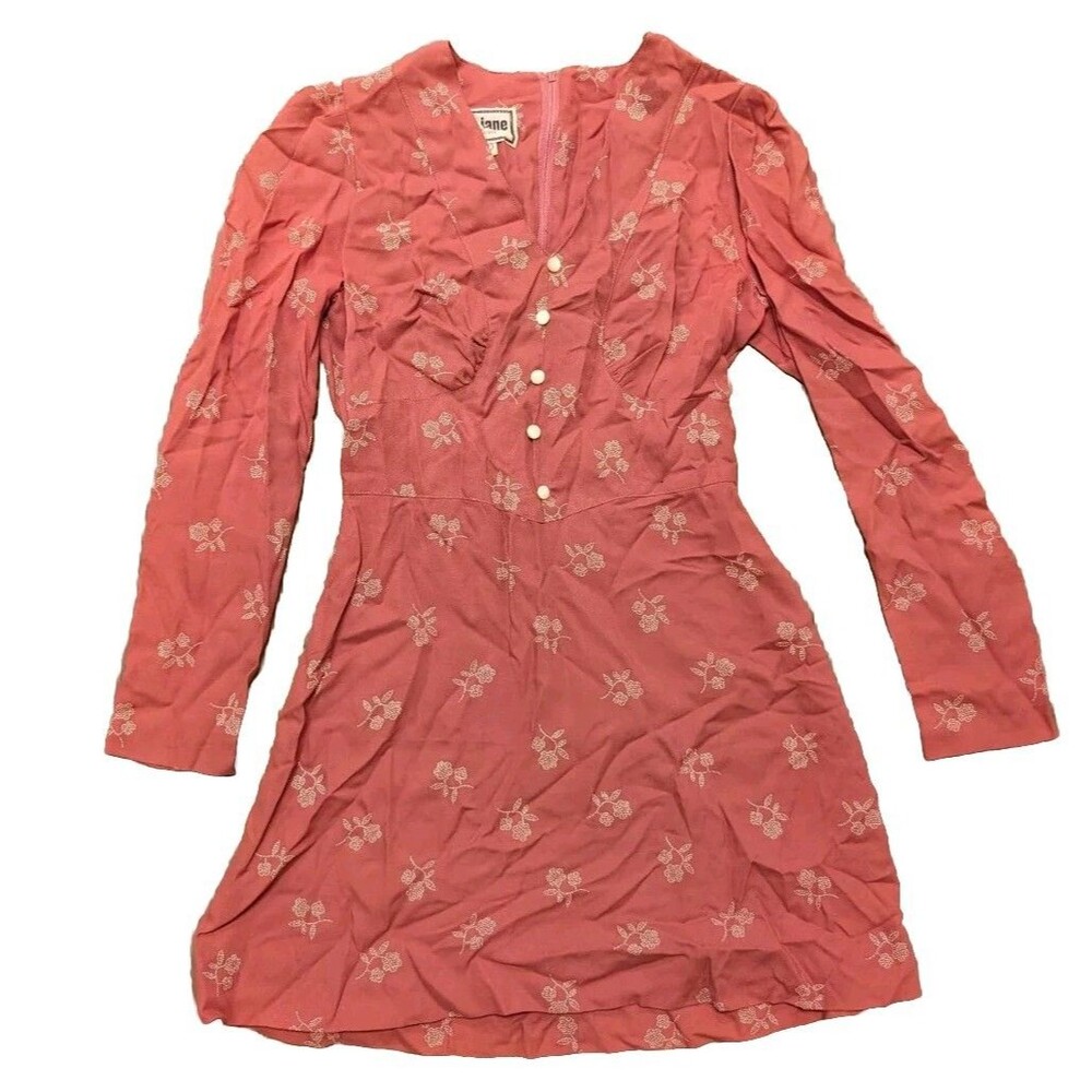 Vintage Plain Jane Floral Print V-Neck A-Line Dress Sz 9 *As Is* Mod Hippie Boho